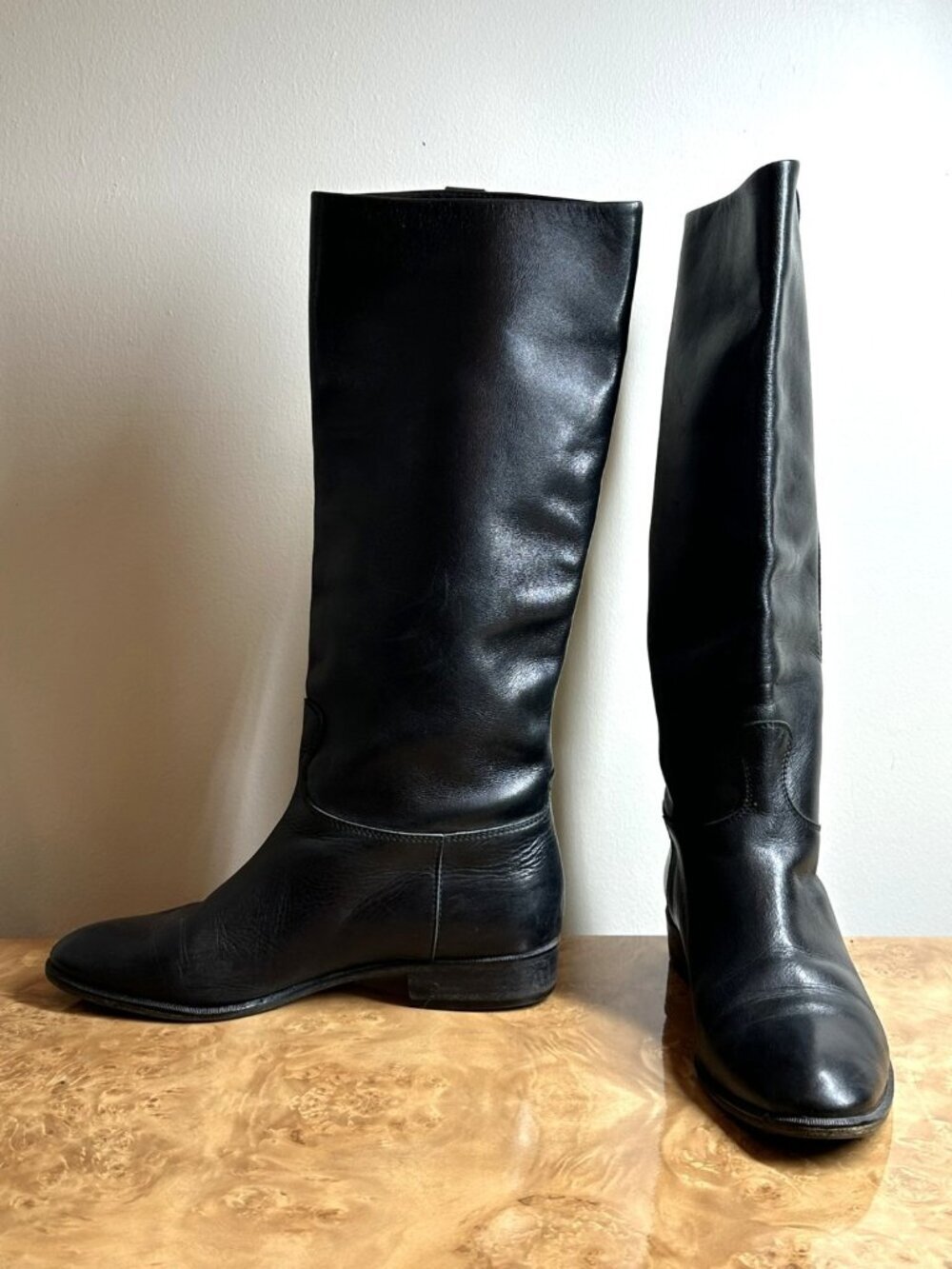 Saks Fifth Avenue Black Leather Riding Boots Size 6.5B Made Italy Fenton Last